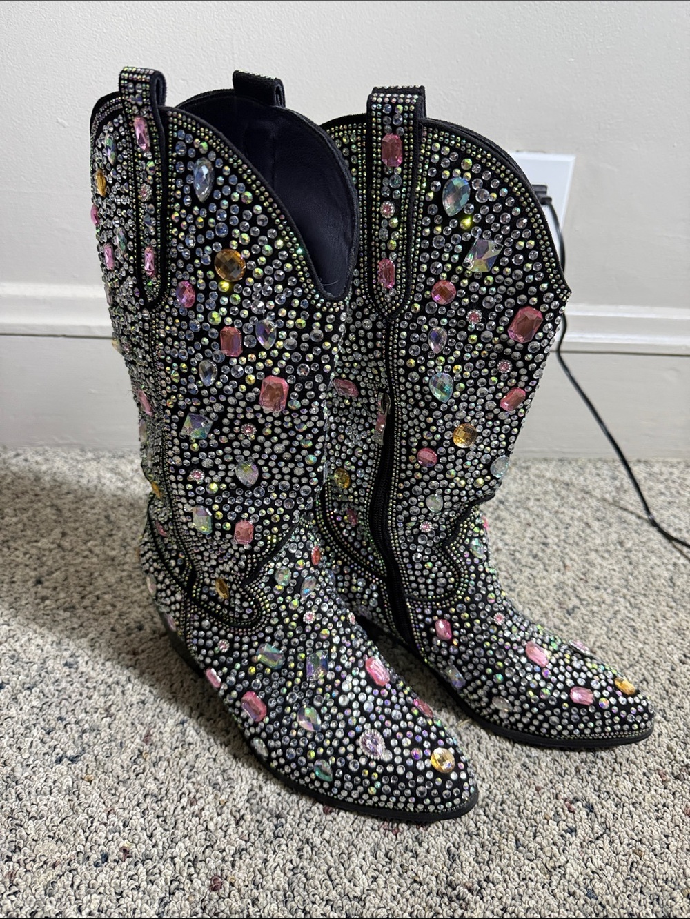 Richealnana Sparkly Gem Rhinestone Black Western-Inspired Women's Boots Sz 9
